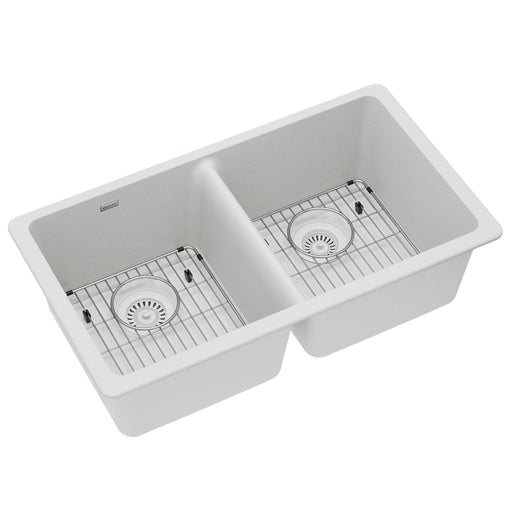 Elkay ELGU3322WH0C Quartz Double-Bowl Undermount Kitchen Sink Kit