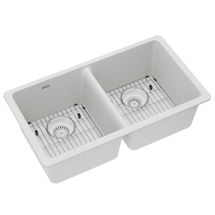 Elkay ELGU3322WH0C Quartz Double-Bowl Undermount Kitchen Sink Kit