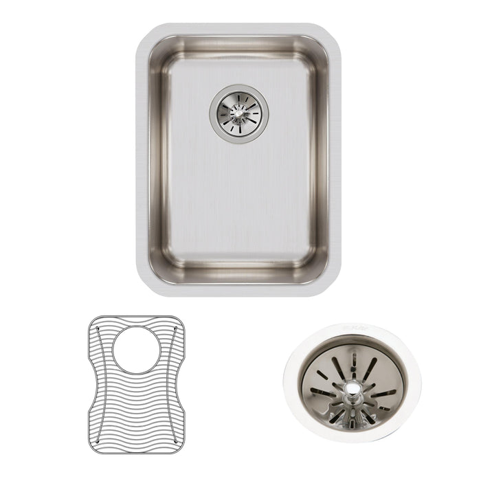 Elkay ELUH1116DBG 14" x 18-1/2" Stainless Steel Single-Bowl Undermount Kitchen Sink Kit in Lustrous Satin
