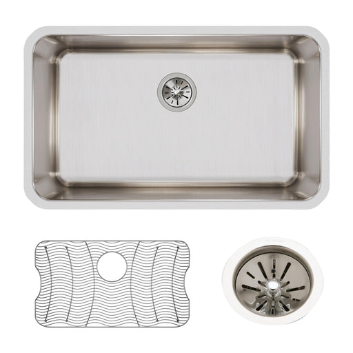 Elkay single-bowl kitchen sink kit with bottom grid and strainer drain