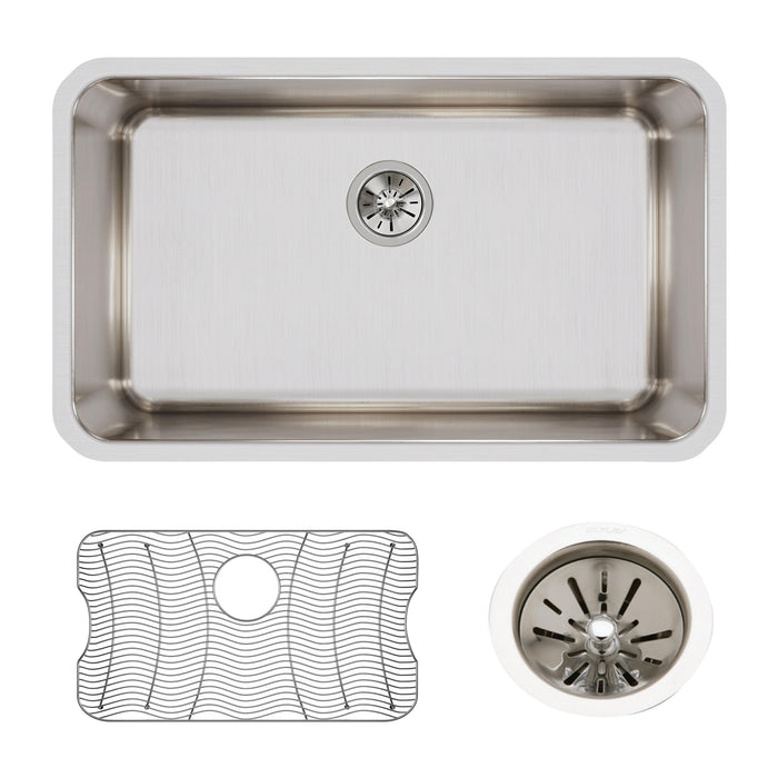Elkay ELUH281612DBG 30-1/2" x 18-1/2" Stainless Steel Single-Bowl Undermount Kitchen Sink Kit in Lustrous Satin