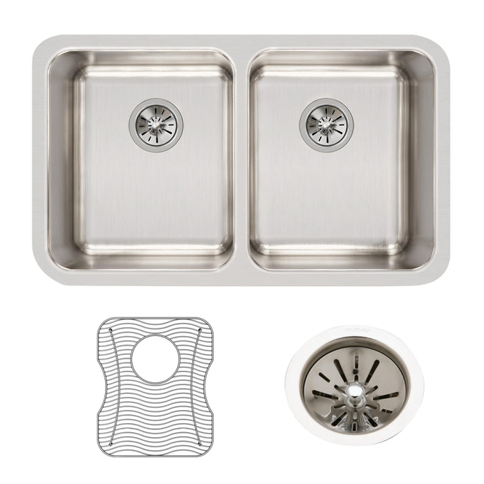 Elkay ELUH311810DBG 30-3/4" x 18-1/2" Stainless Steel Double-Bowl Undermount Kitchen Sink Kit in Lustrous Satin