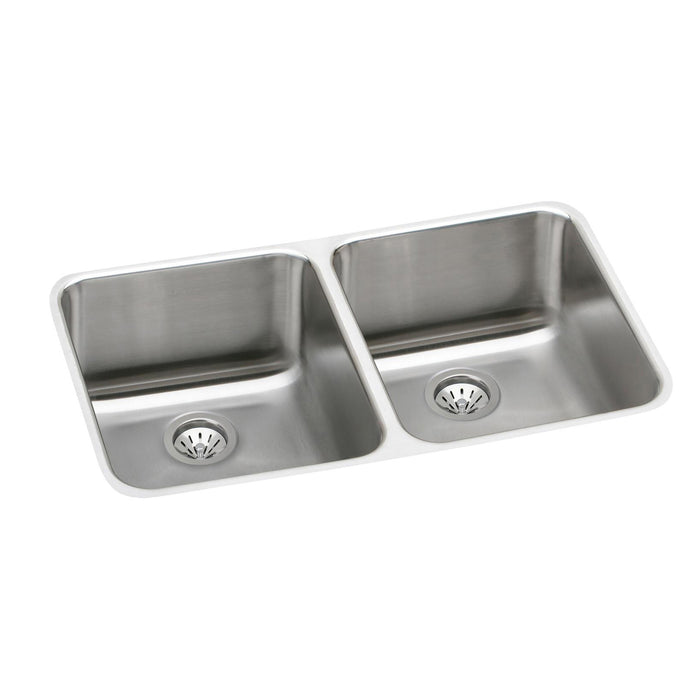 Elkay ELUH311810DBG 30-3/4" x 18-1/2" Stainless Steel Double-Bowl Undermount Kitchen Sink Kit in Lustrous Satin