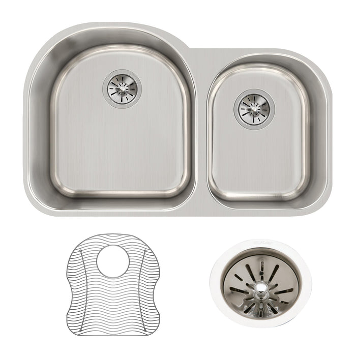 Elkay ELUH311910RDBG 31-1/4" x 20" Stainless Steel Double-Bowl Undermount Kitchen Sink Kit in Lustrous Satin
