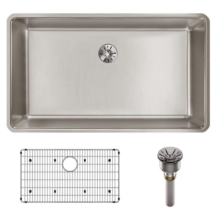 Elkay ELUHH3017TPDBG 32-1/2" x 19-1/2" Stainless Steel Single-Bowl Undermount Kitchen Sink Kit in Luminous Satin