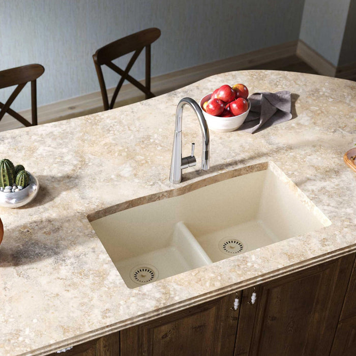 Elkay ELXDULB3322PA0 33" x 19" Quartz Double-Bowl Undermount Kitchen Sink in Parchment
