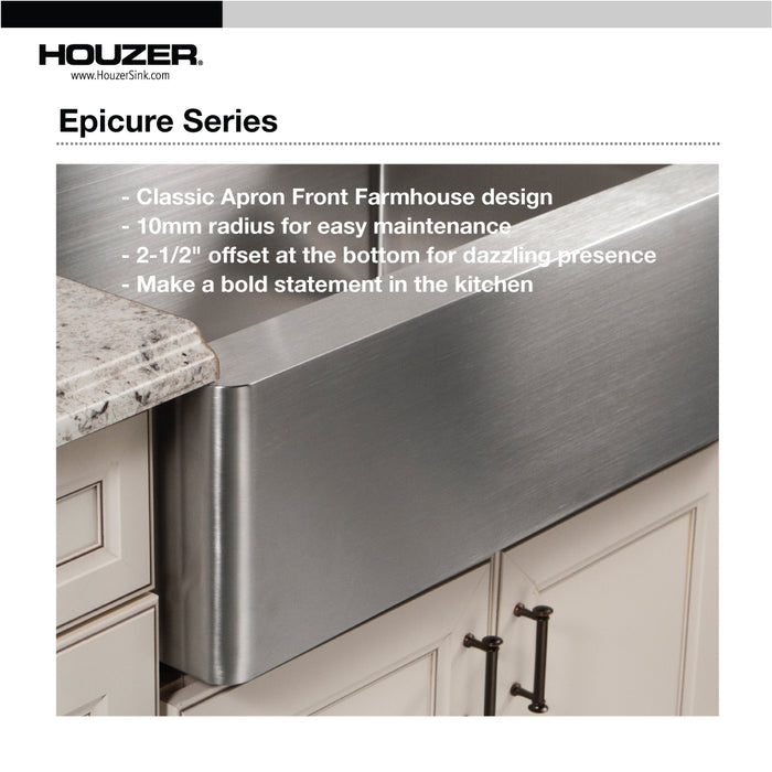 Houzer ENS-3020 Epicure 30" Apron Front Farmhouse Single Bowl Kitchen Sink with Strainer & Grid