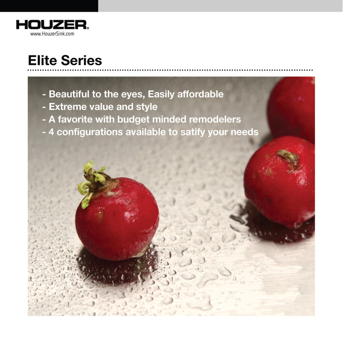 Houzer ES-2408-1 Elite 24" Stainless Steel Undermount Single Bowl Kitchen Sink with Strainer