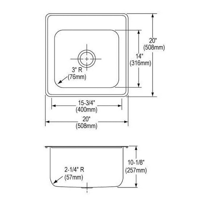 Elkay ESE2020100 20" x 20" Stainless Steel Drop-In Sink in Brushed Satin