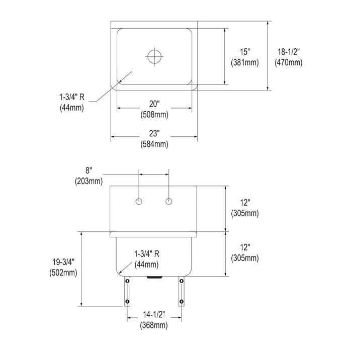 Elkay ESS23192 23" x 18-1/2" Stainless Steel 2-Hole Single-Bowl Wall-Mount Commercial Sink in Buffed Satin