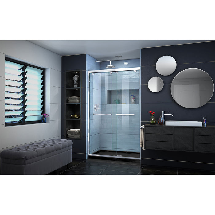 DreamLine DL-7008C-88-01 Encore 32"D x 48"W x 78 3/4"H Bypass Shower Door in Chrome and Center Drain Black Base Kit