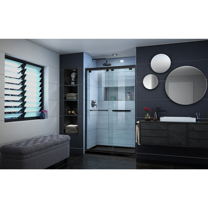 DreamLine DL-7009C-88-09 Encore 34"D x 48"W x 78 3/4"H Bypass Shower Door in Satin Black and Center Drain Black Base Kit