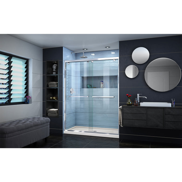DreamLine DL-7007C-22-01 Encore 36"D x 60"W x 78 3/4"H Bypass Shower Door in Chrome and Center Drain Biscuit Base Kit