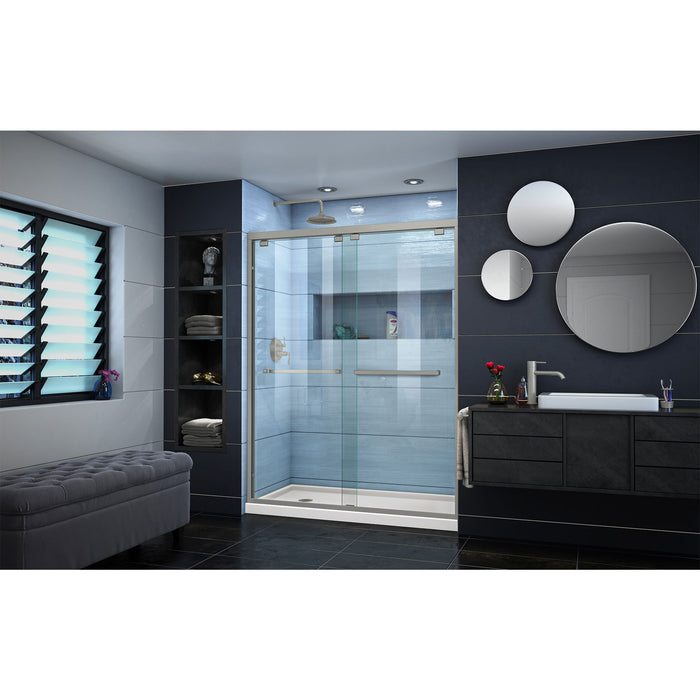 DreamLine DL-7007L-22-04 Encore 36"D x 60"W x 78 3/4"H Bypass Shower Door in Brushed Nickel and Left Drain Biscuit Base Kit