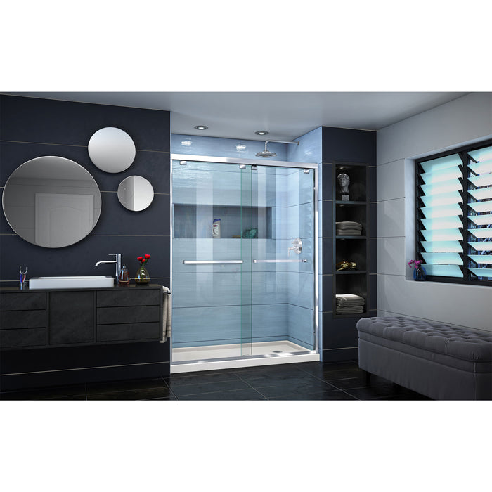 DreamLine DL-7005R-22-01 Encore 32"D x 60"W x 78 3/4"H Bypass Shower Door in Chrome and Right Drain Biscuit Base Kit