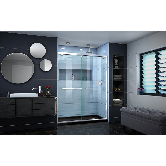 DreamLine DL-7005R-88-01 Encore 32"D x 60"W x 78 3/4"H Bypass Shower Door in Chrome and Right Drain Black Base Kit