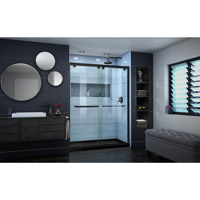 DreamLine DL-7007R-88-09 Encore 36"D x 60"W x 78 3/4"H Bypass Shower Door in Satin Black and Right Drain Black Base Kit