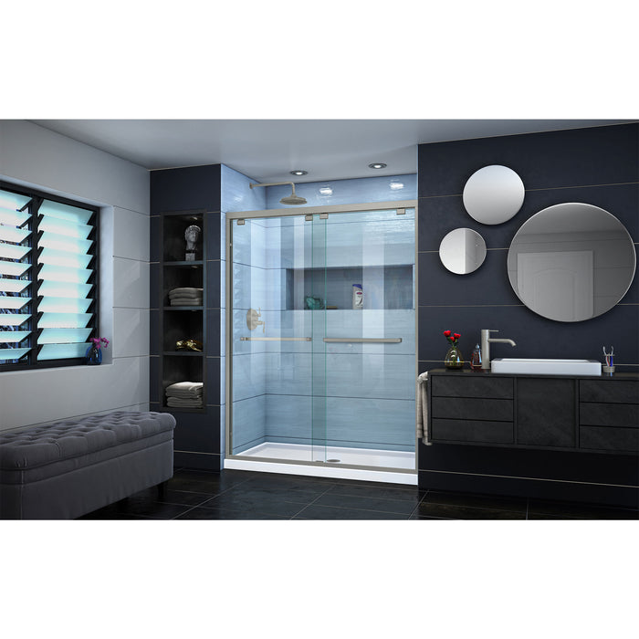 DreamLine DL-7004C-04 Encore 30"D x 60"W x 78 3/4"H Bypass Shower Door in Brushed Nickel and Center Drain White Base Kit