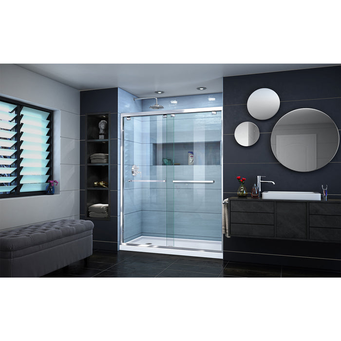 DreamLine DL-7004L-01 Encore 30"D x 60"W x 78 3/4"H Bypass Shower Door in Chrome and Left Drain White Base Kit