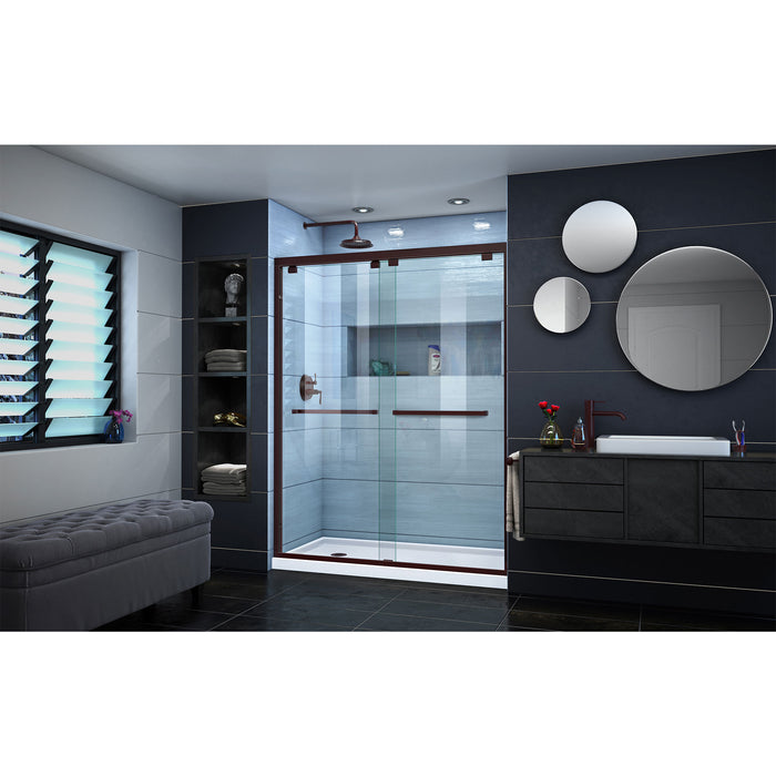 DreamLine DL-7005L-06 Encore 32"D x 60"W x 78 3/4"H Bypass Shower Door in Oil Rubbed Bronze and Left Drain White Base Kit
