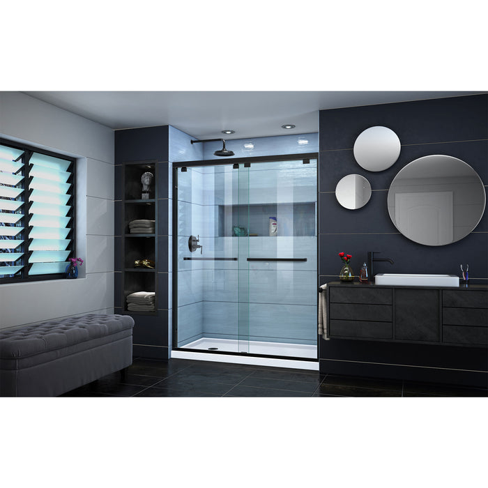 DreamLine DL-7006L-09 Encore 34"D x 60"W x 78 3/4"H Bypass Shower Door in Satin Black and Left Drain White Base Kit