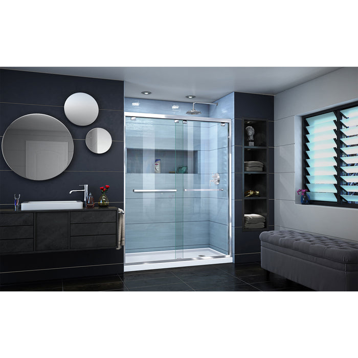 DreamLine DL-7005R-01 Encore 32"D x 60"W x 78 3/4"H Bypass Shower Door in Chrome and Right Drain White Base Kit