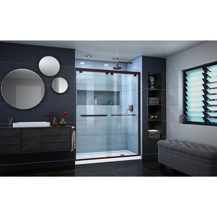 DreamLine DL-7004R-06 Encore 30"D x 60"W x 78 3/4"H Bypass Shower Door in Oil Rubbed Bronze and Right Drain White Base Kit