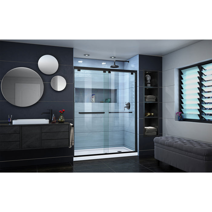 DreamLine DL-7005R-09 Encore 32"D x 60"W x 78 3/4"H Bypass Shower Door in Satin Black and Right Drain White Base Kit