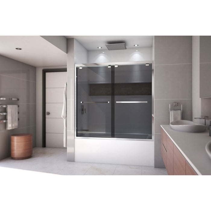 DreamLine SHDR-166058G-01 Encore 56-60" W x 58" H Semi-Frameless Bypass Sliding Tub Door in Chrome and Gray Glass