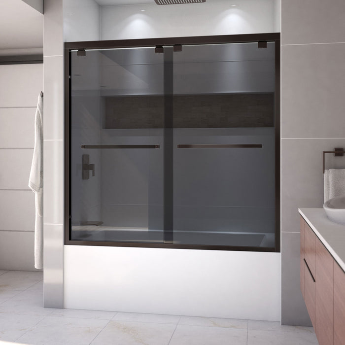 DreamLine SHDR-166058G-06 Encore 56-60" W x 58" H Semi-Frameless Bypass Sliding Tub Door in Oil Rubbed Bronze and Gray Glass