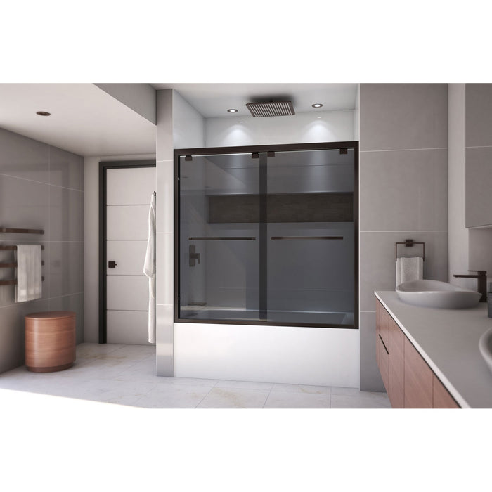 DreamLine SHDR-166058G-06 Encore 56-60" W x 58" H Semi-Frameless Bypass Sliding Tub Door in Oil Rubbed Bronze and Gray Glass