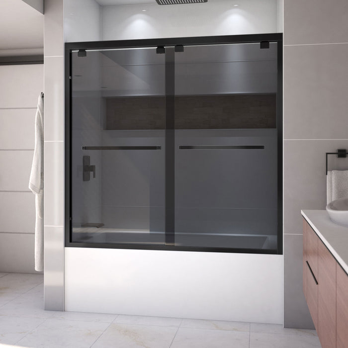 DreamLine SHDR-166058G-09 Encore 56-60" W x 58" H Semi-Frameless Bypass Sliding Tub Door in Satin Black and Gray Glass