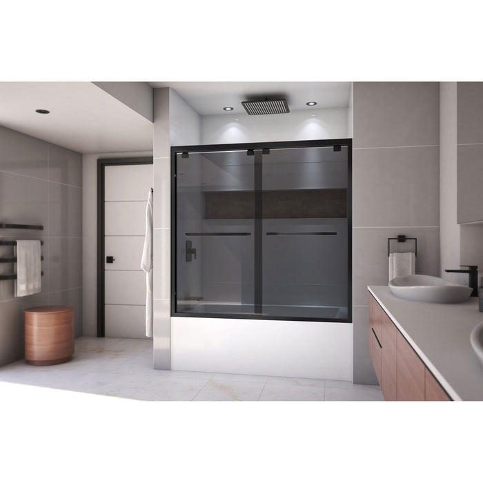 DreamLine SHDR-166058G-09 Encore 56-60" W x 58" H Semi-Frameless Bypass Sliding Tub Door in Satin Black and Gray Glass