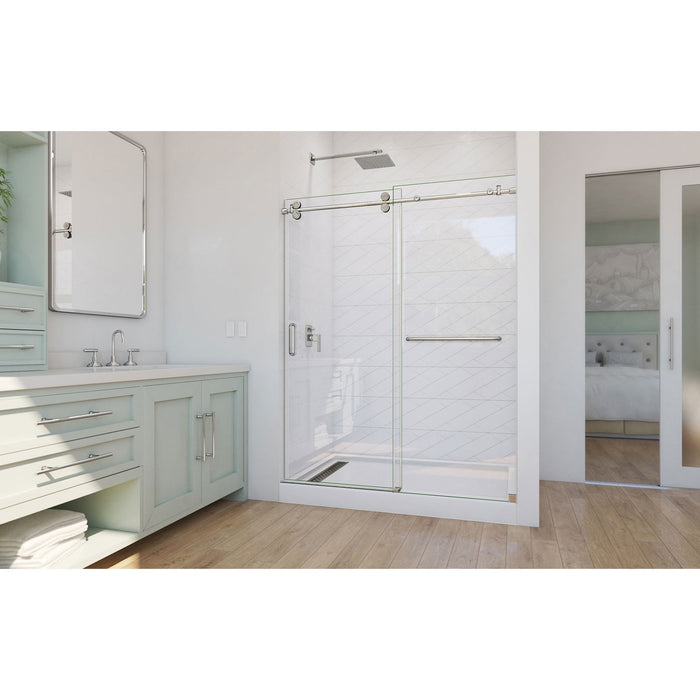 DreamLine SD6160W760VTX08 Enigma-CXO 56-60"W x 76"H Fully Frameless Sliding Shower Door in Polished Stainless Steel with Towel Bar