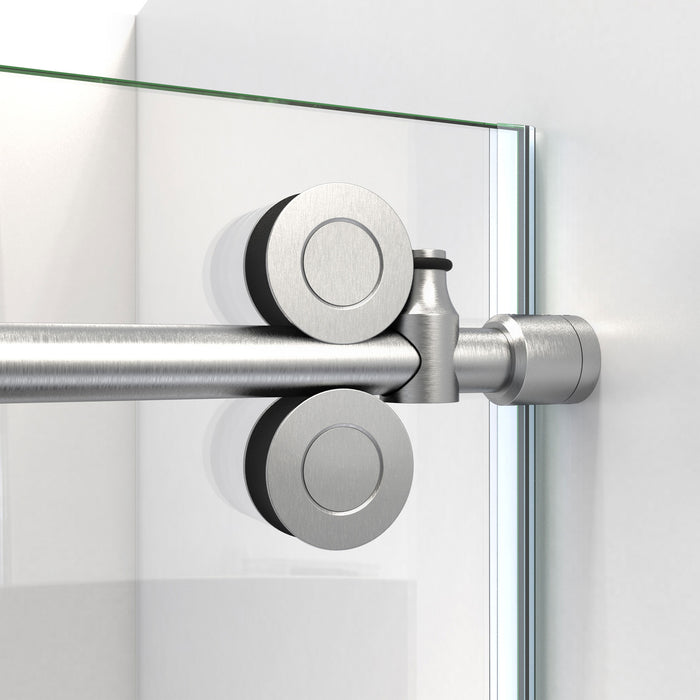 DreamLine SD6160W760VTX07 Enigma-CXO 56-60"W x 76"H Fully Frameless Sliding Shower Door in Brushed Stainless Steel with Towel Bar