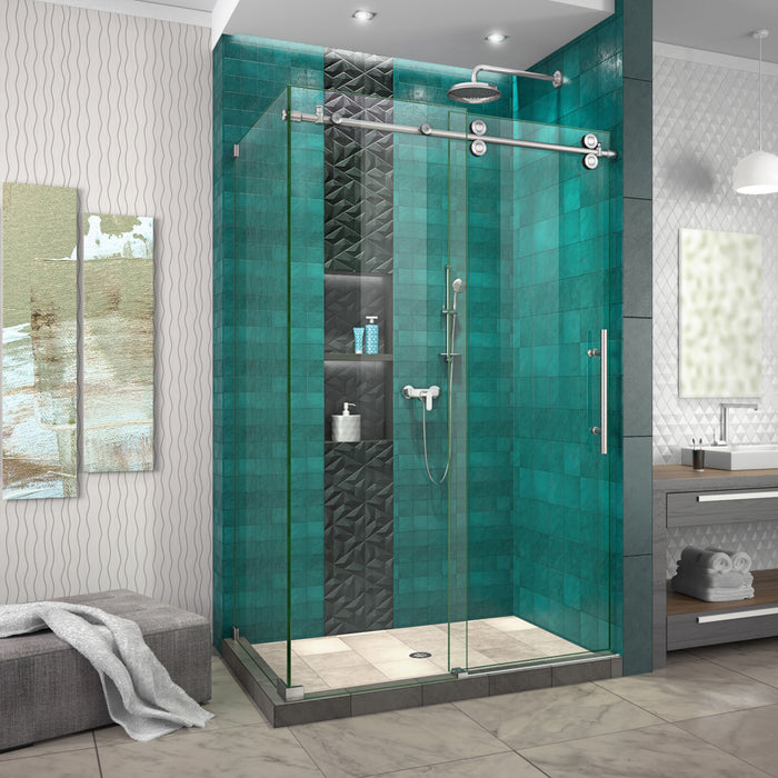 DreamLine SHEN-6132482-07 Enigma-XO 32 1/2"D x 44 3/8-48 3/8"W x 76"H Frameless Shower Enclosure in Brushed Stainless Steel
