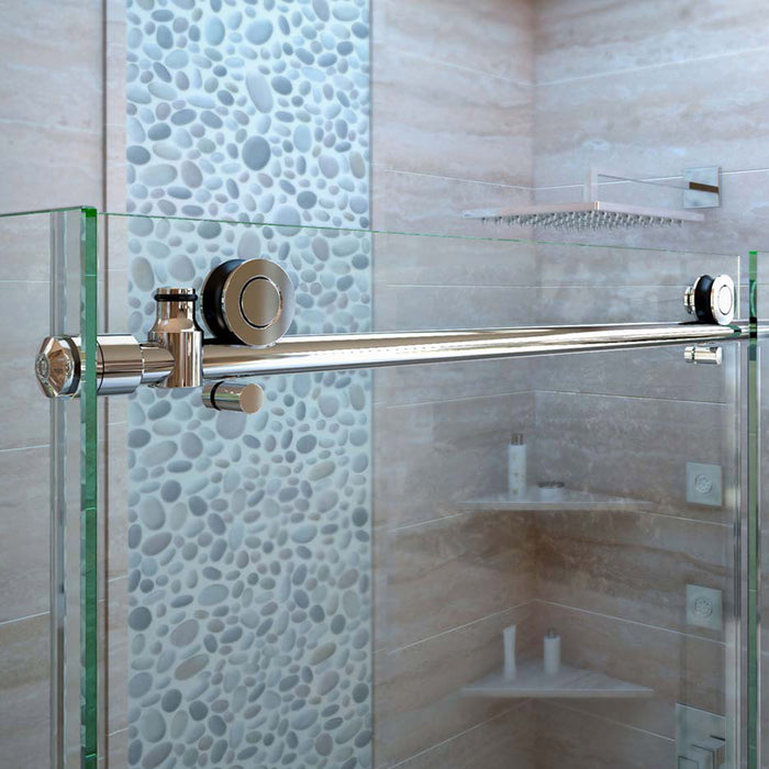 DreamLine SHEN-6132481-07 Enigma-X 32 1/2"D x 48 3/8"W x 76"H Fully Frameless Sliding Shower Enclosure in Brushed Stainless Steel