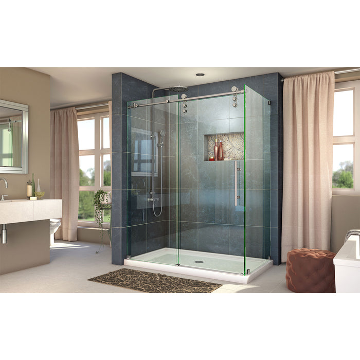 DreamLine SHEN-6234600-07 Enigma-Z 34 1/2"D x 60 3/8"W x 76"H Fully Frameless Sliding Shower Enclosure in Brushed Stainless Steel