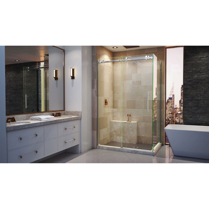 DreamLine SHEN-6434480-08 Enigma Air 34 3/4"D x 48 3/8"W x 76"H Frameless Sliding Shower Enclosure in Polished Stainless Steel