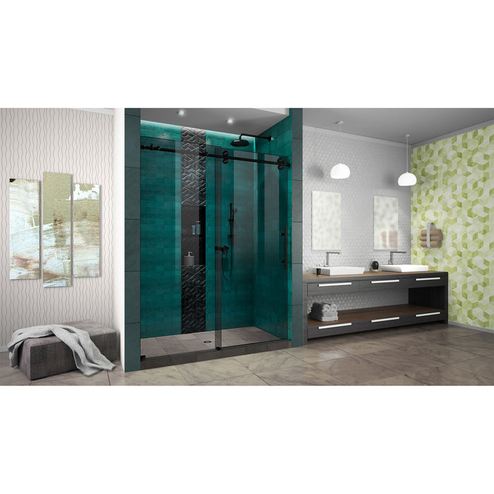 DreamLine SHDR6160762G-09 Enigma-XO 56-60"W x 76"H Frameless Smoke Gray Glass Sliding Shower Door in Satin Black Stainless Steel