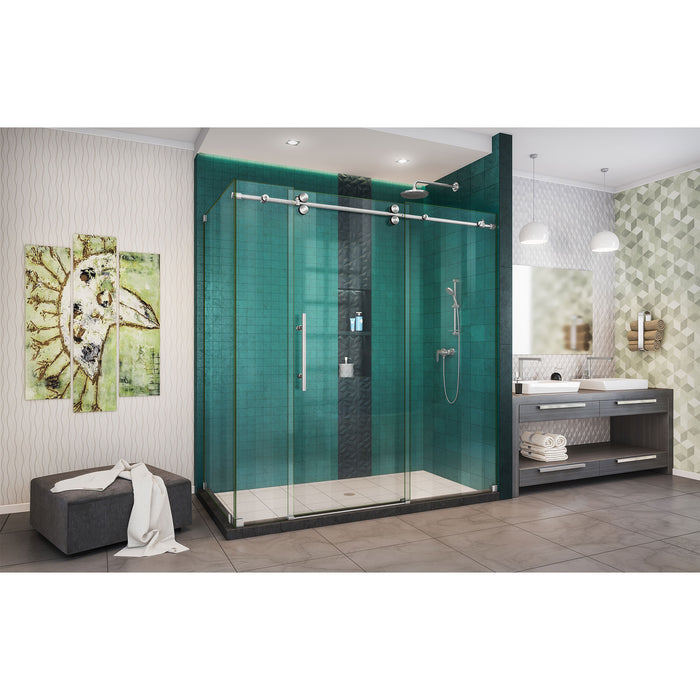 DreamLine SHEN-6132722-07 Enigma-XO 32 1/2"D x 68 3/8-72 3/8"W x 76"H Frameless Shower Enclosure in Brushed Stainless Steel