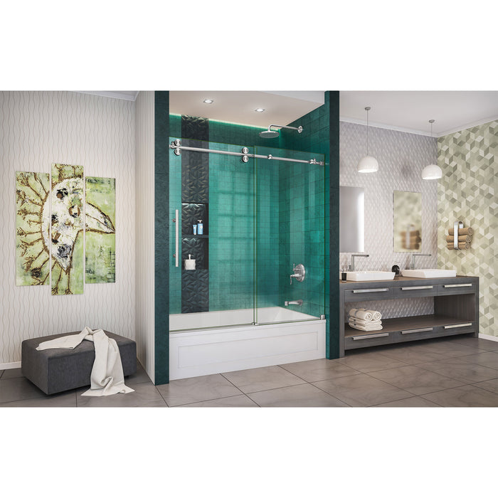 DreamLine SHDR-61606220-07 Enigma-XO 55-59"W x 62"H Fully Frameless Sliding Tub Door in Brushed Stainless Steel