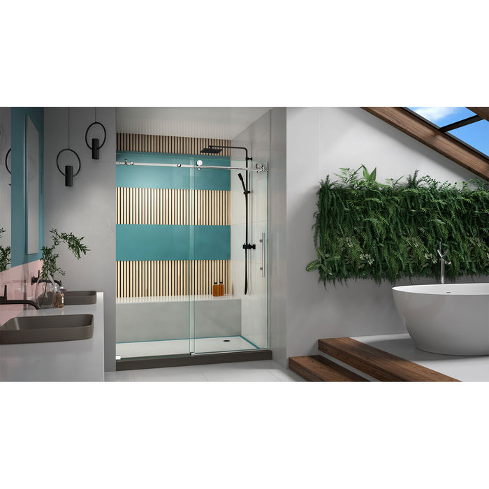 DreamLine SHDR-61607610-08 Enigma-X 56-60"W x 76"H Fully Frameless Sliding Shower Door in Polished Stainless Steel - Bath4All