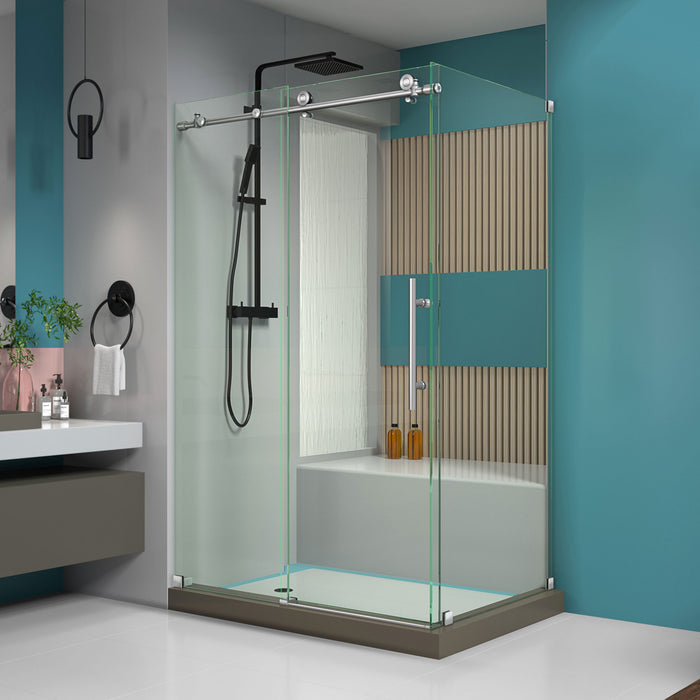 DreamLine SHEN-6132481-07 Enigma-X 32 1/2"D x 48 3/8"W x 76"H Fully Frameless Sliding Shower Enclosure in Brushed Stainless Steel