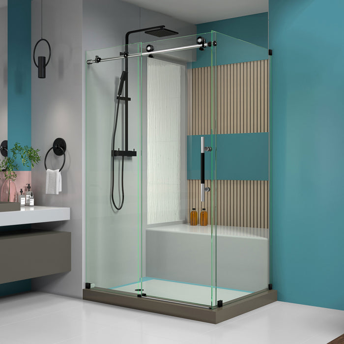 DreamLine SHEN-6134480-18 Enigma-XT 34 1/2"D x 48 3/8"W x 76"H Fully Frameless Sliding Shower Enclosure in Tuxedo Finish