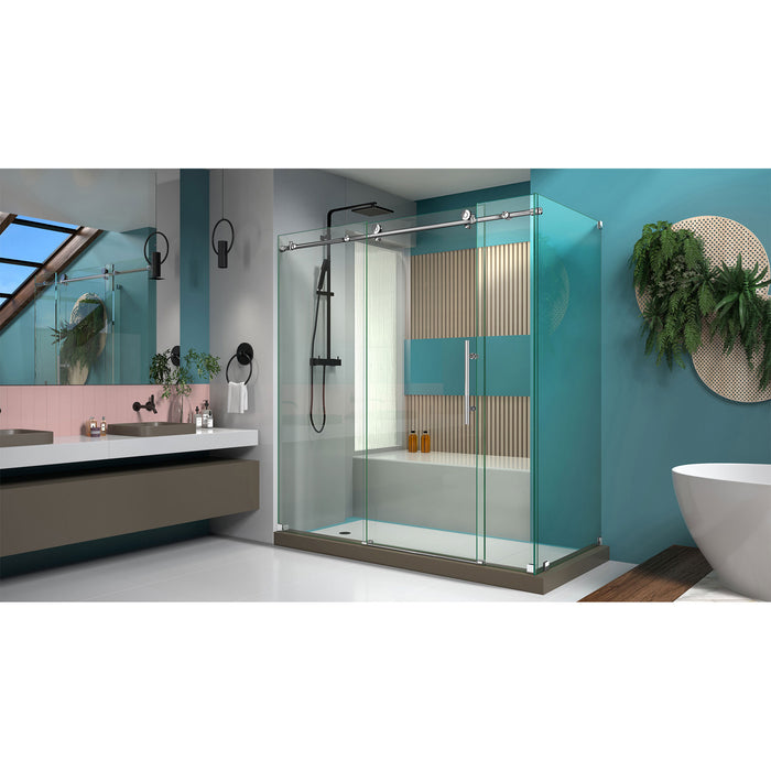 DreamLine SHEN-6134720-08 Enigma-X 34 1/2"D x 72 3/8"W x 76"H Fully Frameless Sliding Shower Enclosure in Polished Stainless Steel
