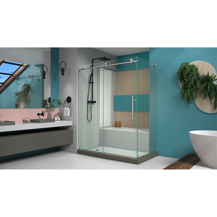 DreamLine SHEN-6132601-07 Enigma-X 32 1/2"D x 60 3/8"W x 76"H Fully Frameless Sliding Shower Enclosure in Brushed Stainless Steel