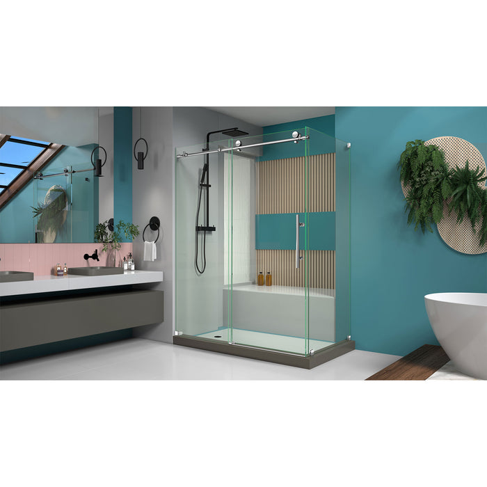 DreamLine SHEN-6132601-08 Enigma-X 32 1/2"D x 60 3/8"W x 76"H Fully Frameless Sliding Shower Enclosure in Polished Stainless Steel