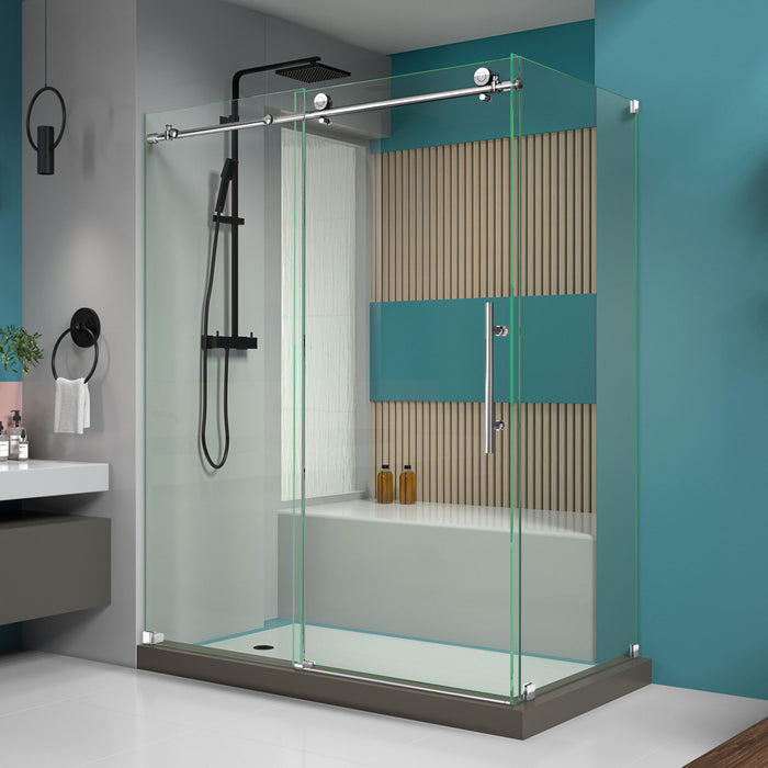 DreamLine SHEN-6134600-08 Enigma-X 34 1/2"D x 60 3/8"W x 76"H Fully Frameless Sliding Shower Enclosure in Polished Stainless Steel