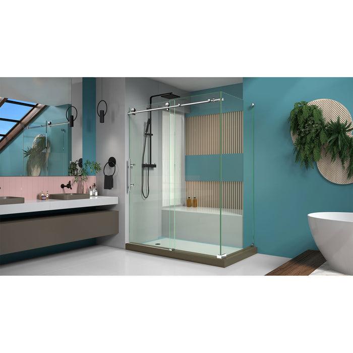 DreamLine SHEN-6134600-08 Enigma-X 34 1/2"D x 60 3/8"W x 76"H Fully Frameless Sliding Shower Enclosure in Polished Stainless Steel